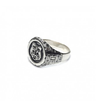 R002355 Genuine Sterling Silver Men Signet Ring Tiger Solid Stamped 925 Handmade